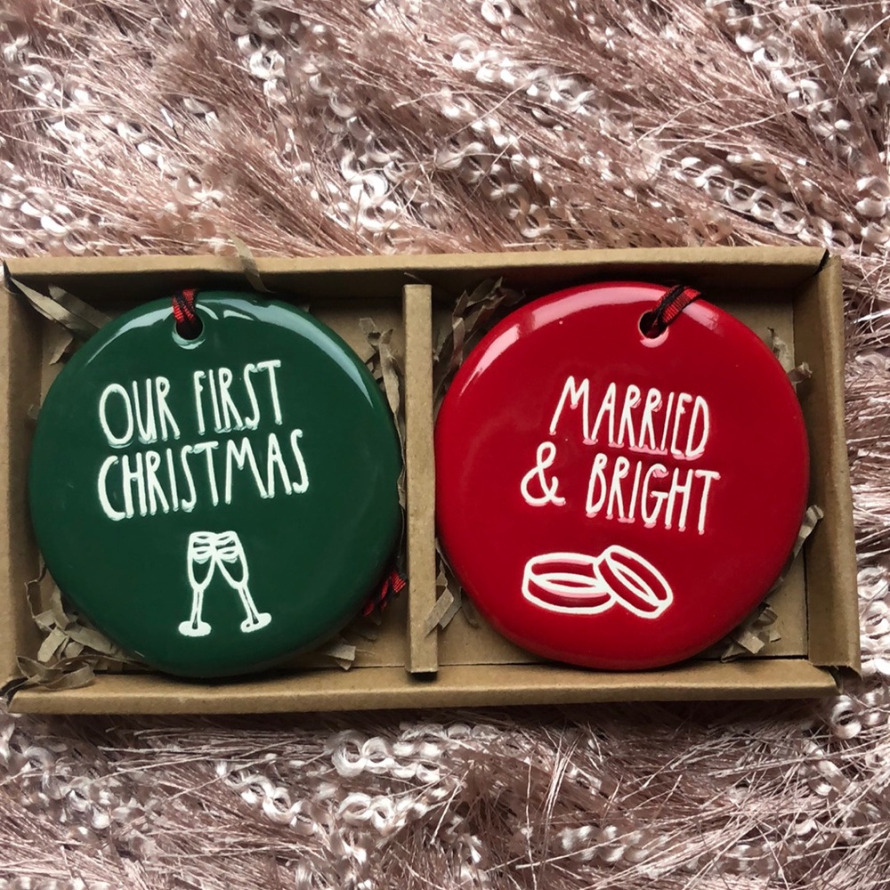 🎄RAE DUNN Ornaments Our First Christmas and Married and Bright in box